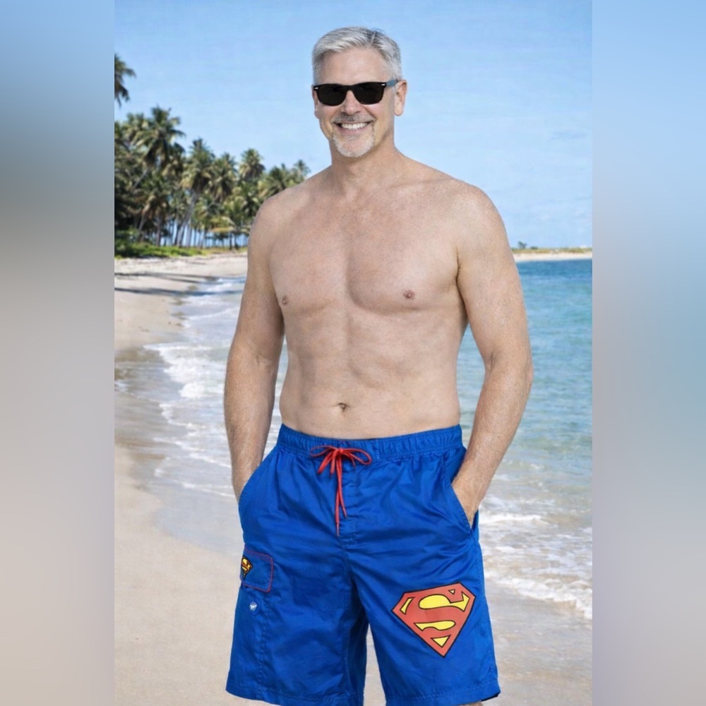 DC COMICS Superman Men's Swim Trunks Size Large DC Comics Bathing Suit